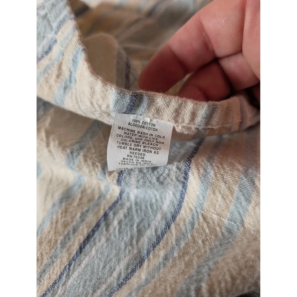VTG 100% Cotton Coastal Colors Tablecloth Blue Tan Cream Woven Farmhouse 54x76